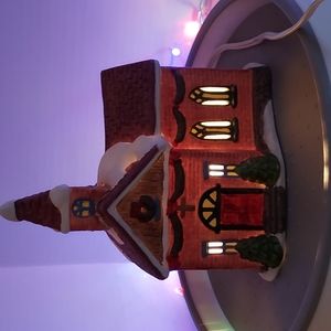 Ceramic Red Brick Church Christmas Village House-No light